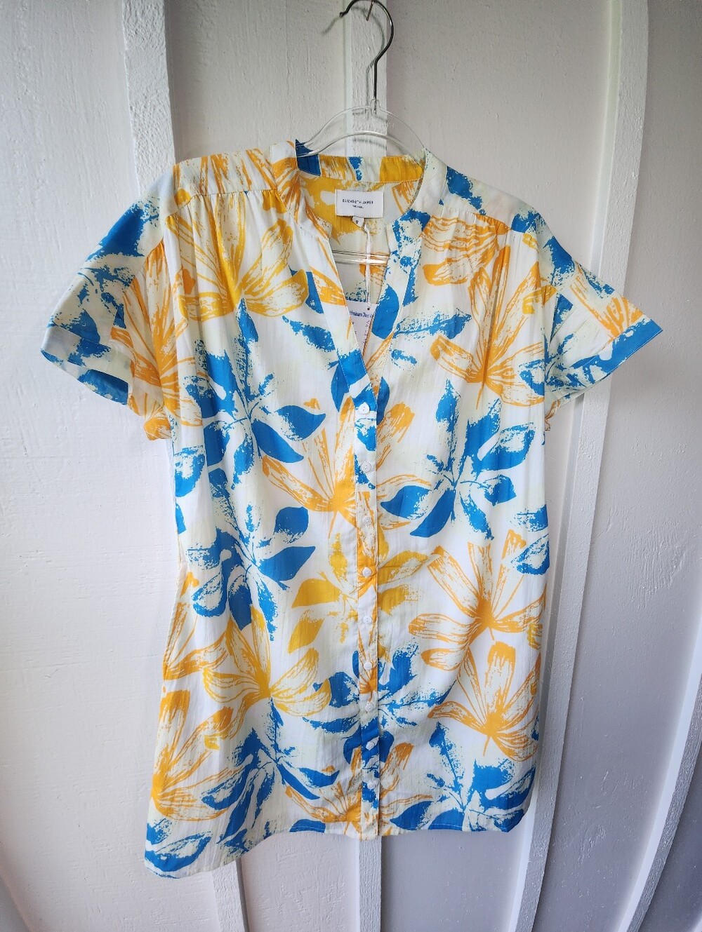 Elizabeth and James The Label Shirt Dress Blue and Yellow Floral Button-Down Sm